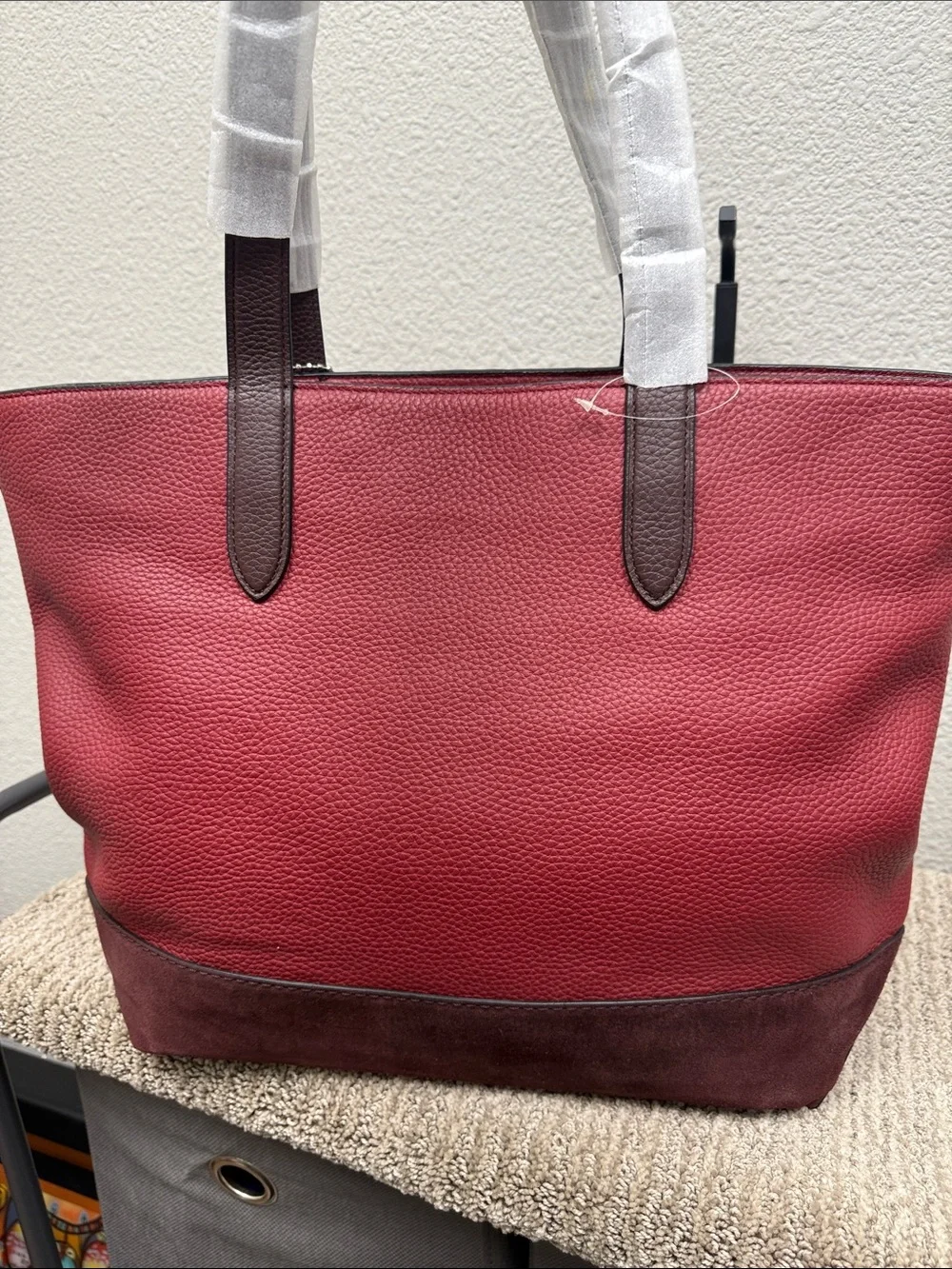 Coach Metropolitan Red and Brown Leather/Suede Tote with Front Pouch- NWT